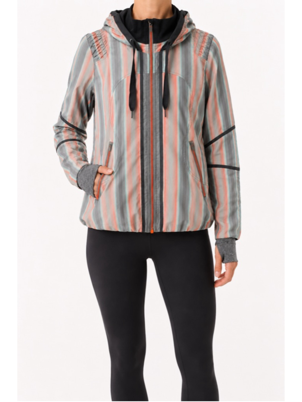 Lululemon Run Reflection Hooded Jacket Sz 6 Alarming Ombre Stripe Gray Coral EUC